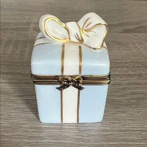 Limoges Blue and White Decorative Box with Gold Accents